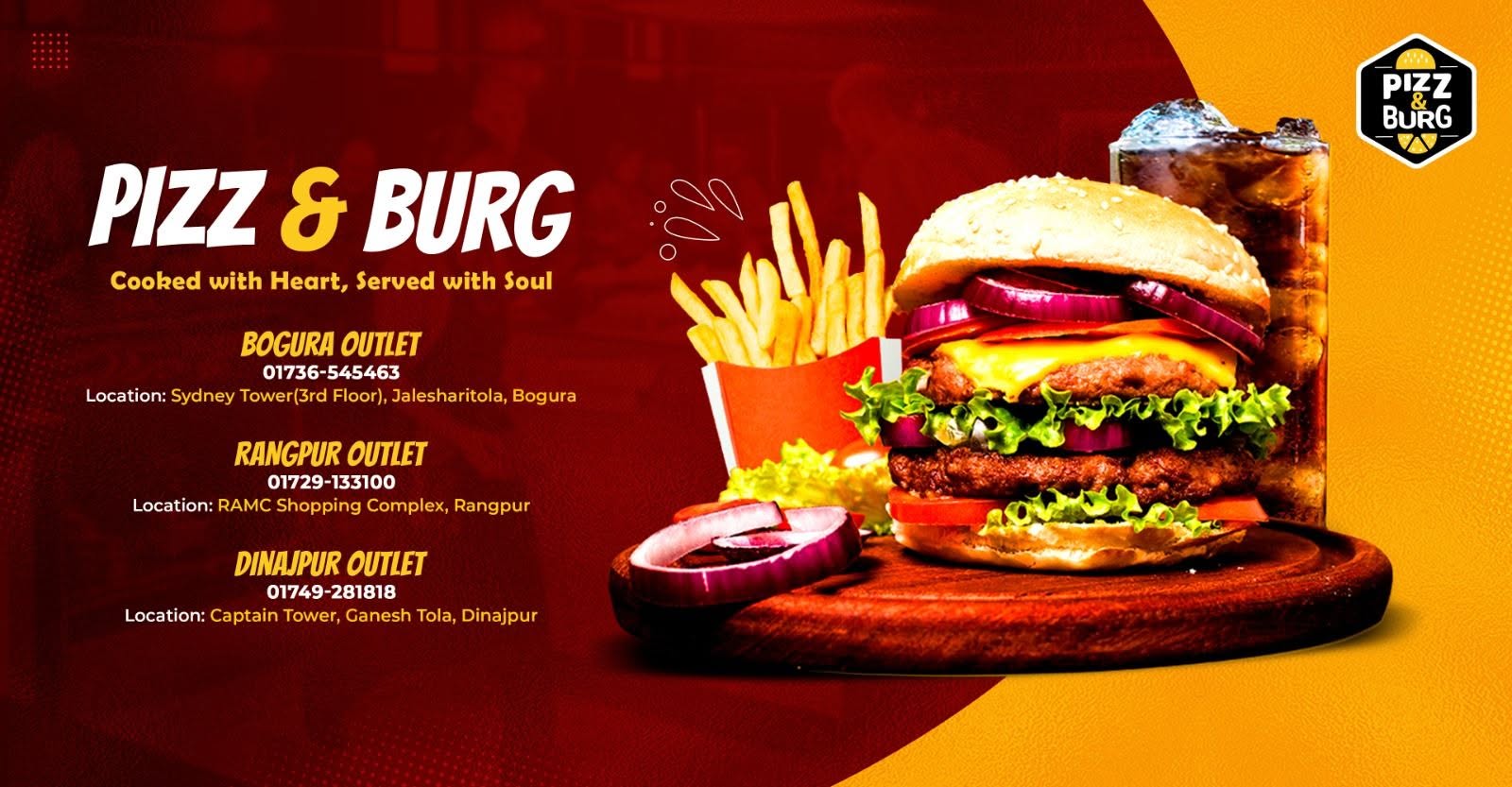 Pizz & Burg burger, fries and cold drink